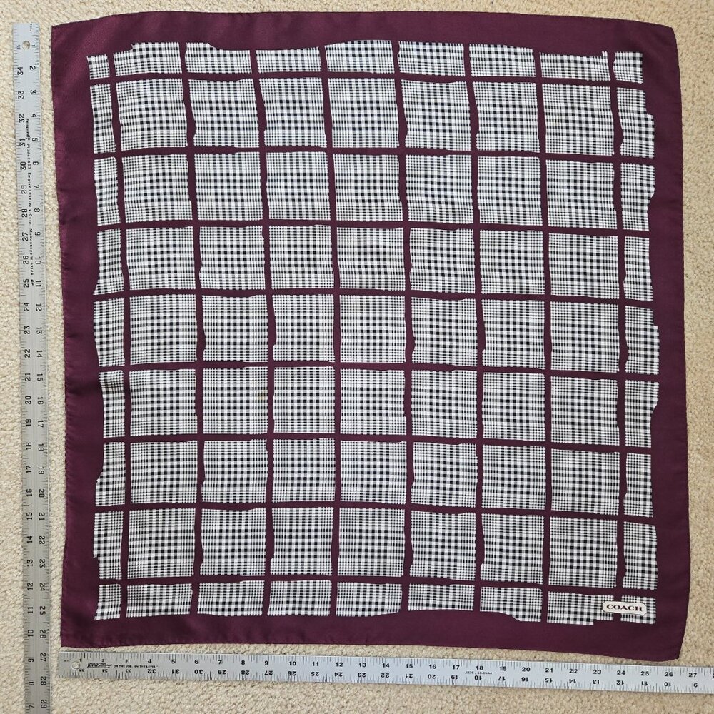 Coach Silk Scarf Glen Plaid Burgundy Maroon - Picture 2 of 8